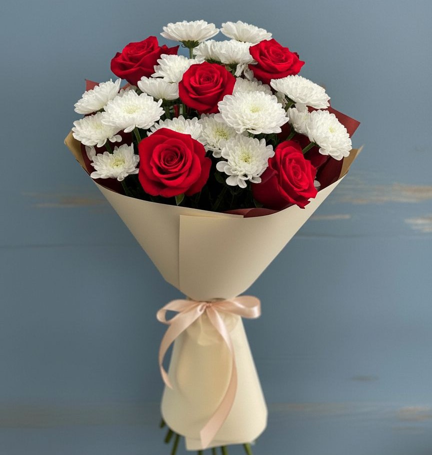 Букет цветов из: Розы и Хризантемы в Савельевской