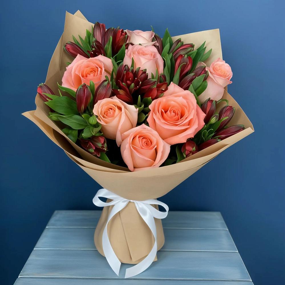 Букет цветов из: Розы и Альстромерии в Савельевской