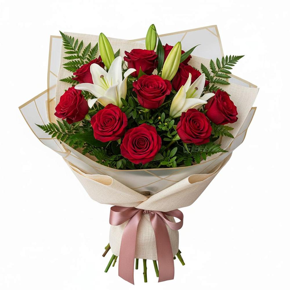 Букет цветов из: Лилии и Розы в Савельевской