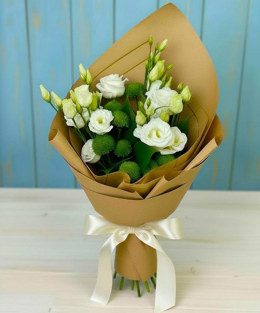 Букет цветов из: Хризантемы и Лизиантусы в Савельевской