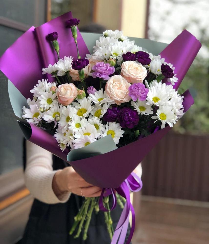 Букет цветов из: Хризантемы, Гвоздики и Розы в Савельевской