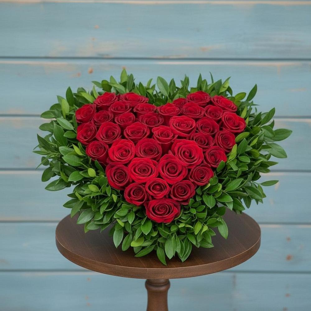 Цветочная композиция из Розы в виде сердца в Савельевской