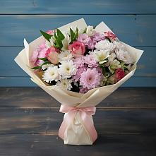 Букет цветов из:  Хризантемы, Альстромерии и Розы в Савельевской