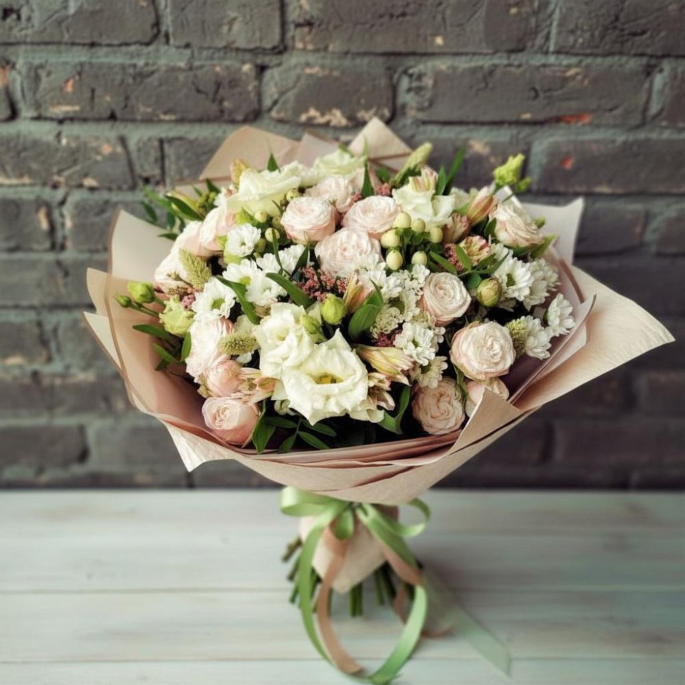 Букет цветов из: Альстромерии, Розы и Хризантемы в Савельевской
