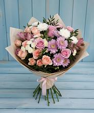 Букет цветов из:  Хризантемы, Розы и Альстромерии #REPLACE_PRED# Савельевской