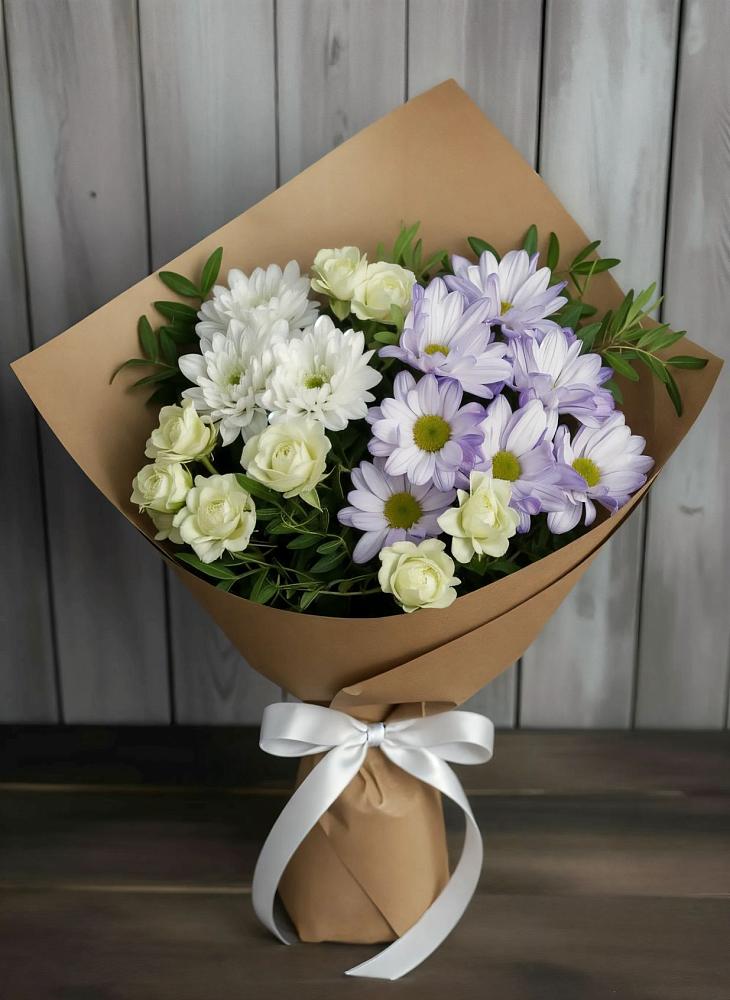 Букет цветов из: Хризантемы и Розы в Савельевской