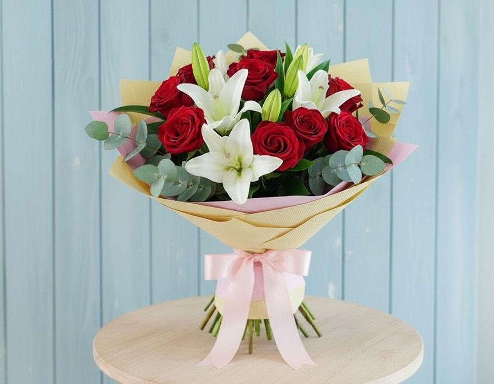 Букет цветов из: Лилии и Розы в Савельевской